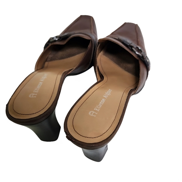 Etienne Aigner Vintage Brown Buckle Mules Size 8M - Picture 4 of 7